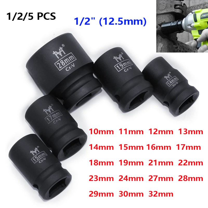 1/2" Inch Drive Impact Socket Set 10mm - 32mm Shallow Impact Sockets 6 Point Hex
