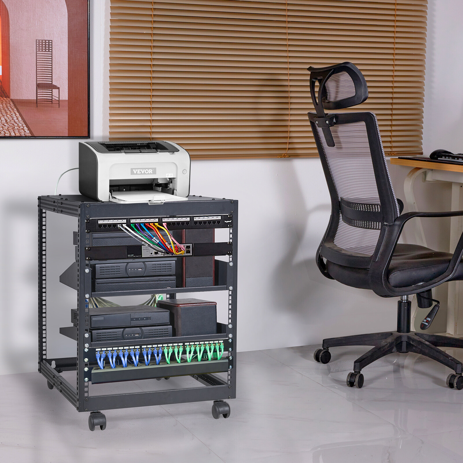 VEVOR 12U 4 Post Open Frame Server Rack Network Enclosure 23''-40'' Adjustable