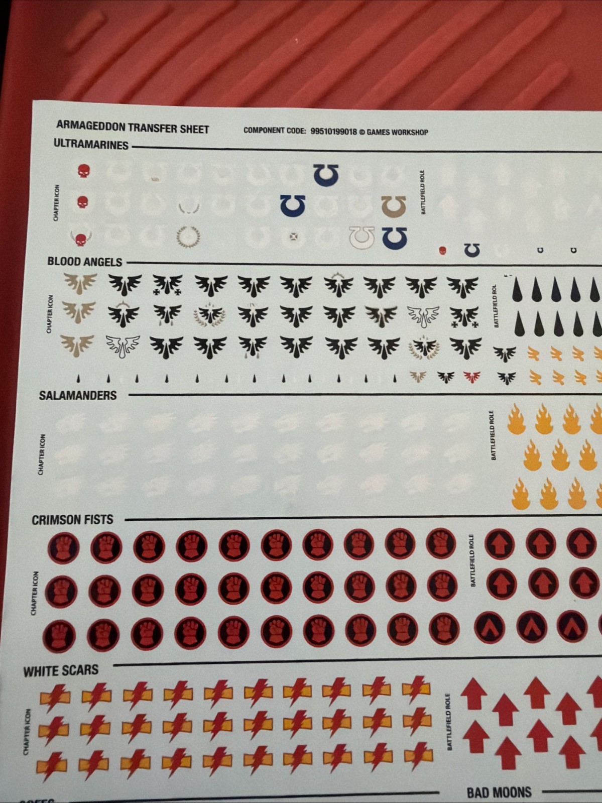 Warhammer 40k Armageddon Transfer Sheet Decals Space Marines Orks 11th 40000