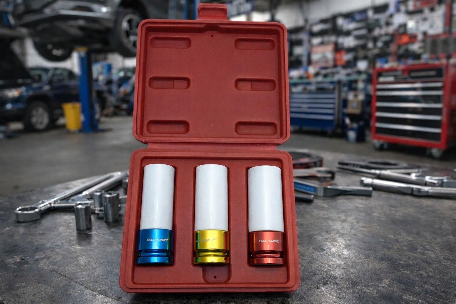 3 Pcs 1/2" Color Coded Thin Wall Wheel Lug Nut Deep Impact Socket Set 17 19 21mm