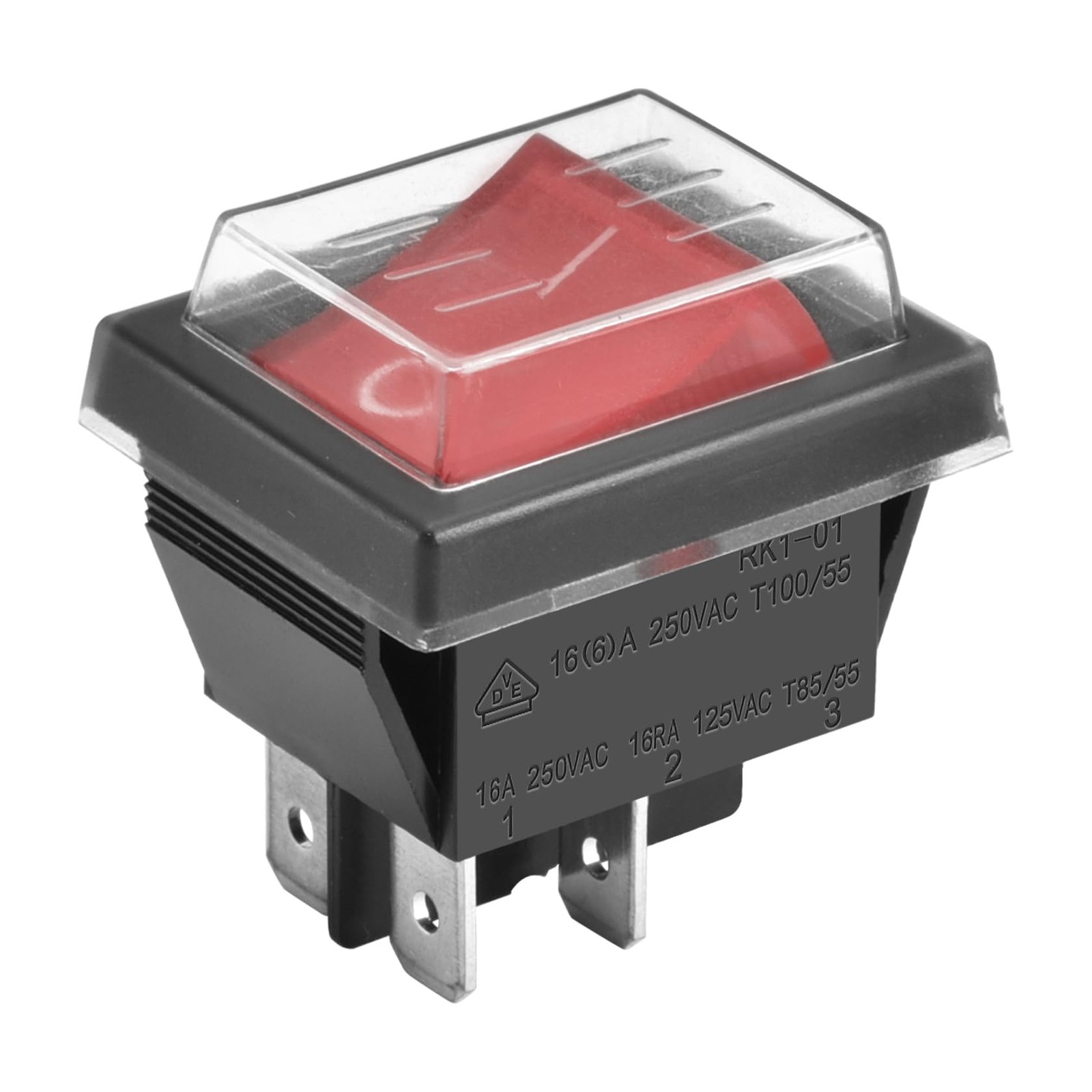 Heschen Rocker Switch ON-Off DPST 4 Terminals Red Light 16A 250VAC with red