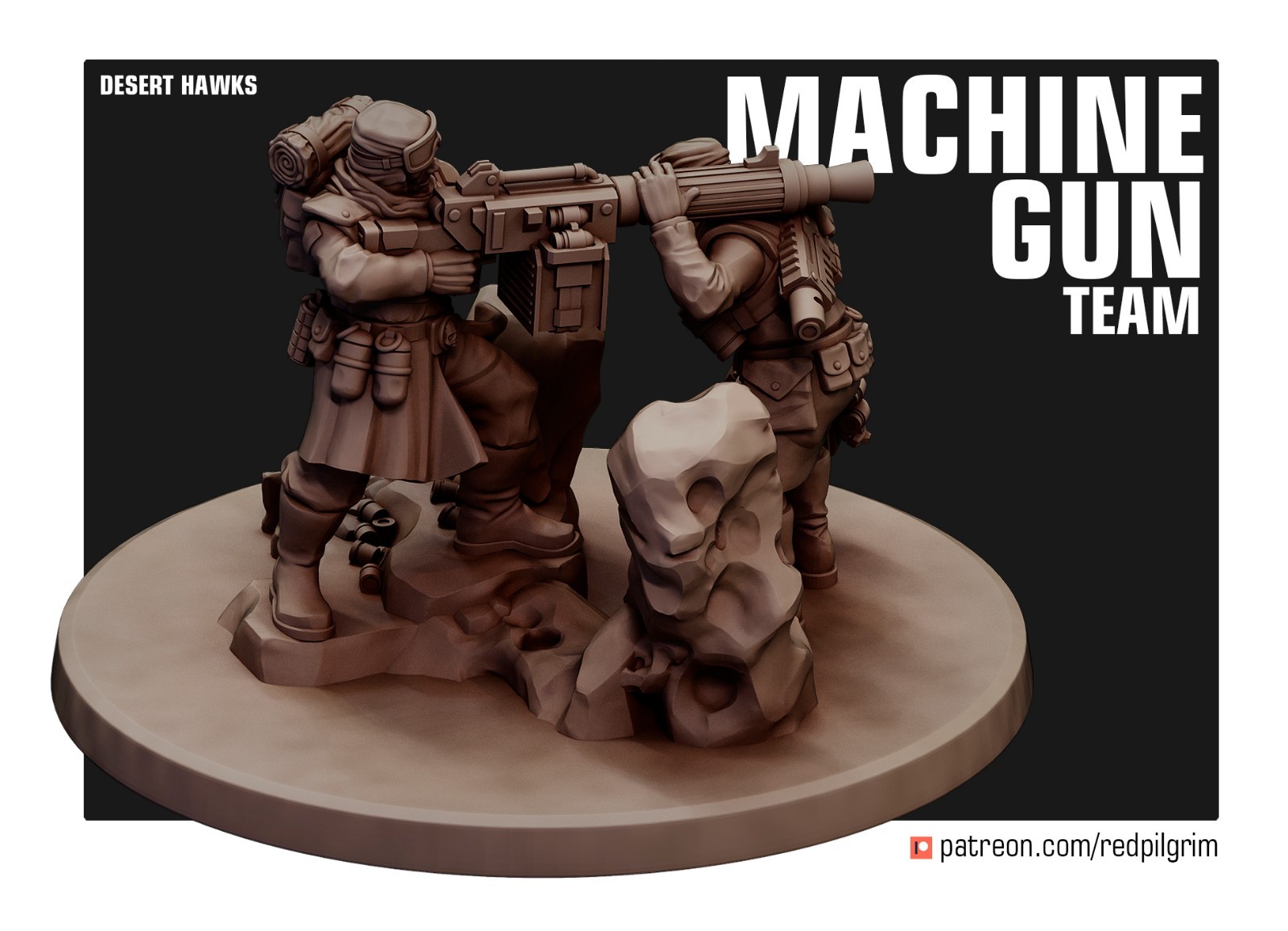 Machine Gun Team - Desert Hawks | 16K Resin Miniature [Red Pilgrim]