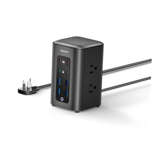 Power Strip Tower, 230W Charging Station with Multiple Devices 5FT Black/Blue
