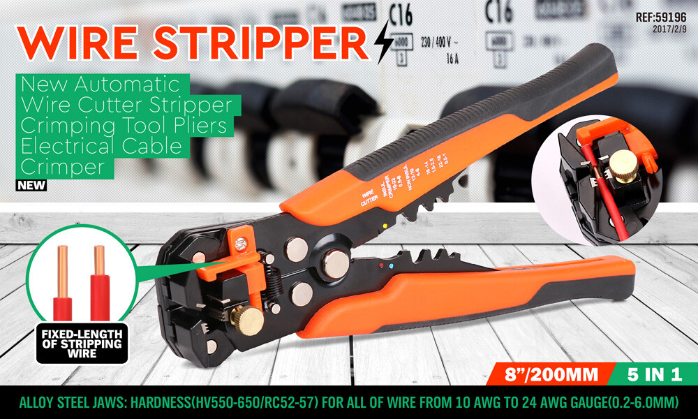 Self Adjusting Insulation Wire Stripper Cutter Crimper Cable Stripping Tools 8"