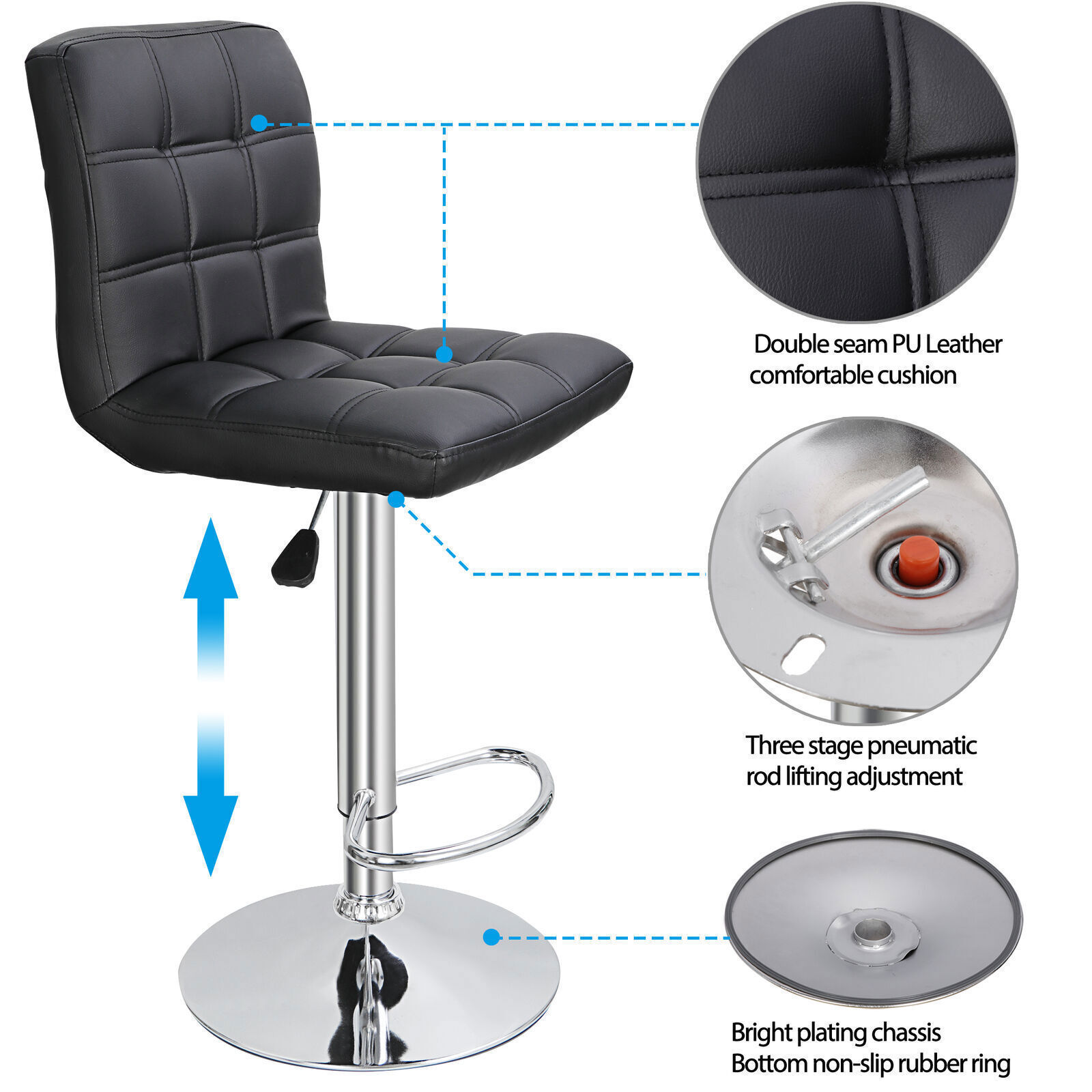 4 PCS Adjustable Swivel PU Leather Bar Stools Chairs with Back Living Room