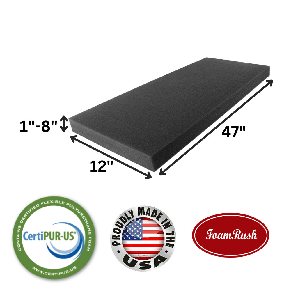 FoamRush 12"x 47" Charcoal High Density Upholstery Foam Seat Cushion Made in USA