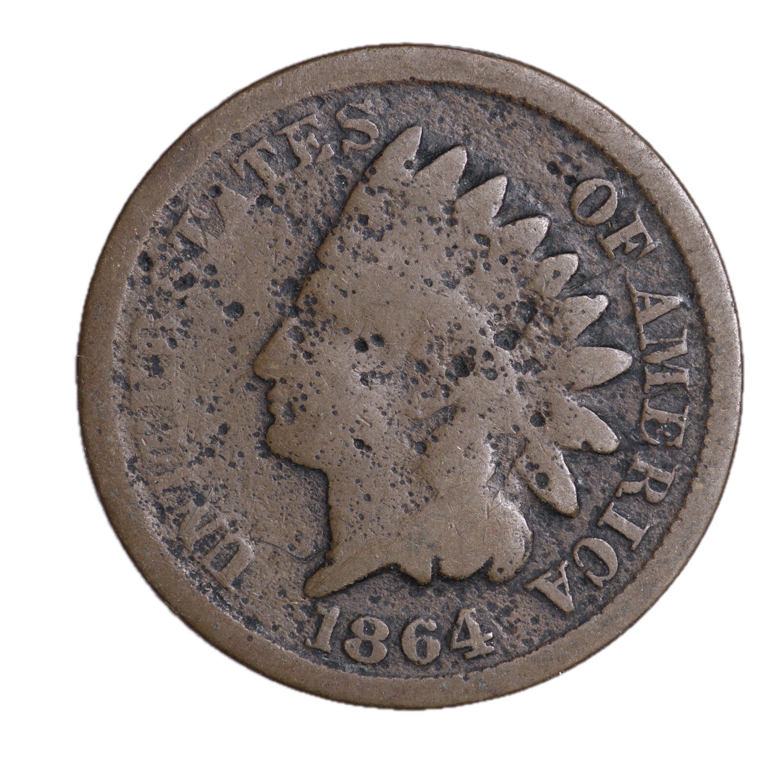 1864 BRONZE FULL DATE Indian Head Cent Penny CULL / AG / HOLE FILLER