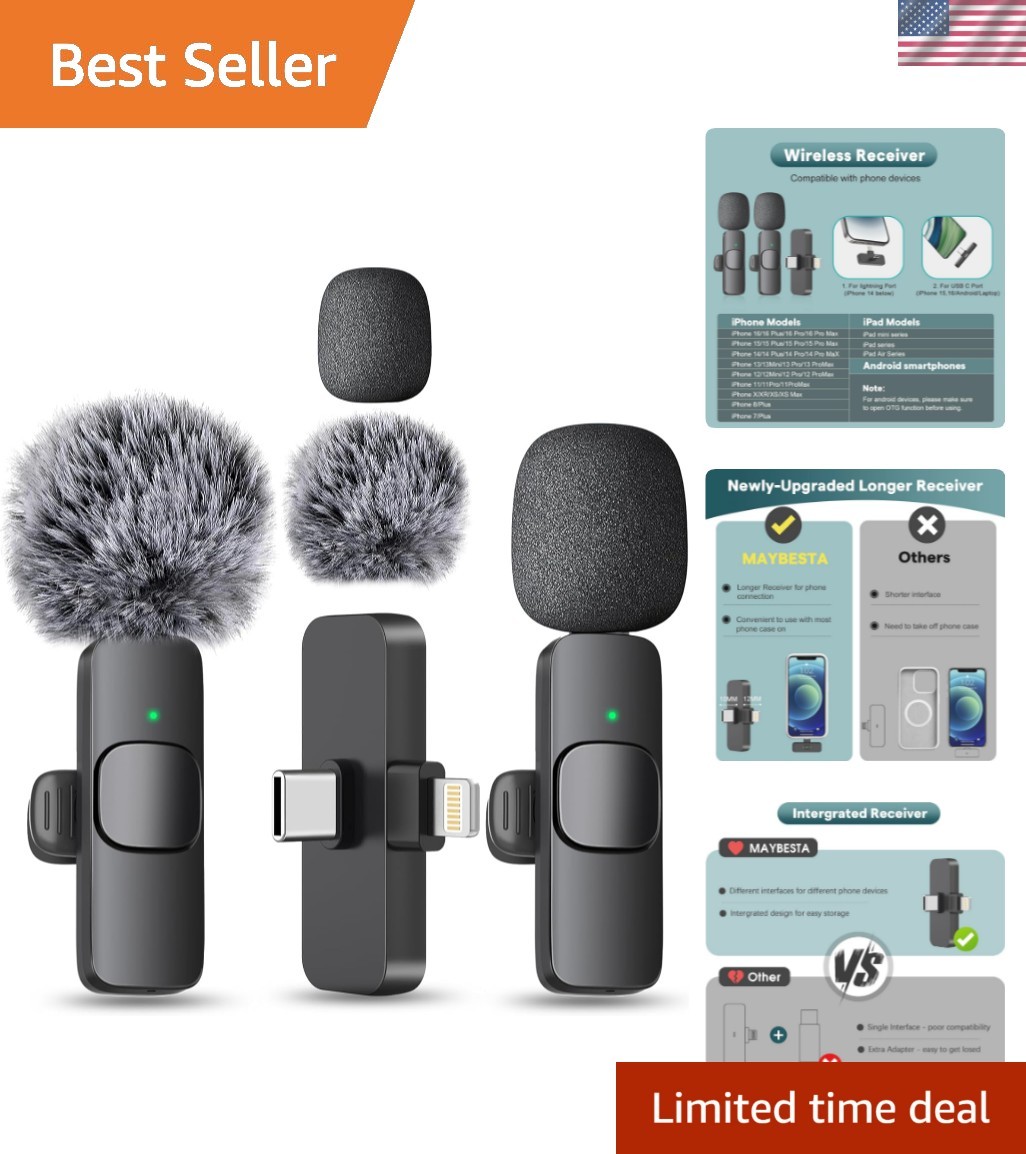 Wireless Mini Microphone for iPhone, Android Phone - Lavalier Lapel Mic for A...
