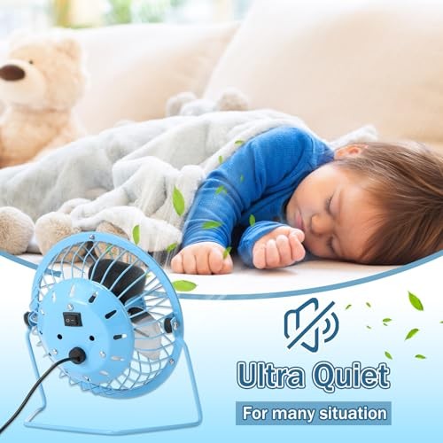 Glooglitter 4 Pcs USB Desk Fan - 360° Adjustable Rotation - Powerful