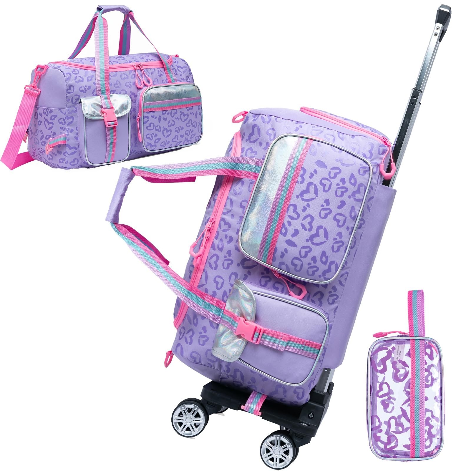 Girls Rolling Duffel Bag with Wheels - Travel Bag for Kids, Overnight, Dance ...