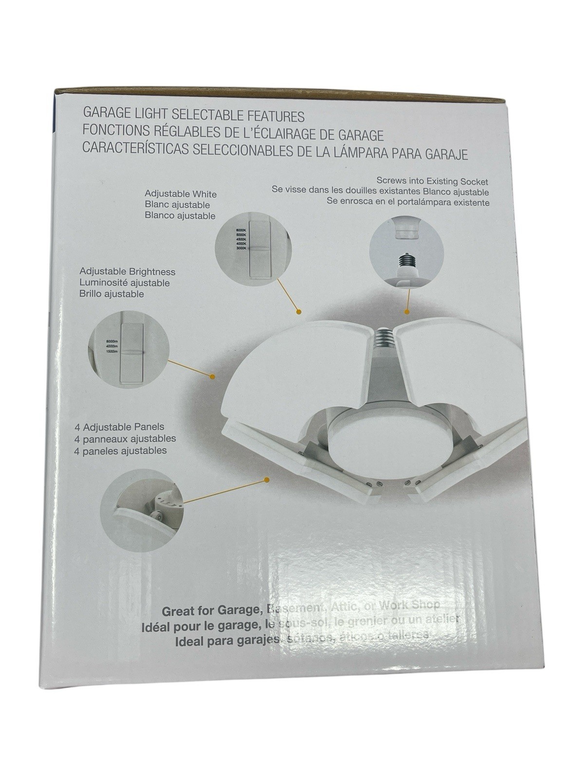 LED 5 Panel Adjustable 8000 Lumens Garage Light 5 Color Temperatures 2 Pack