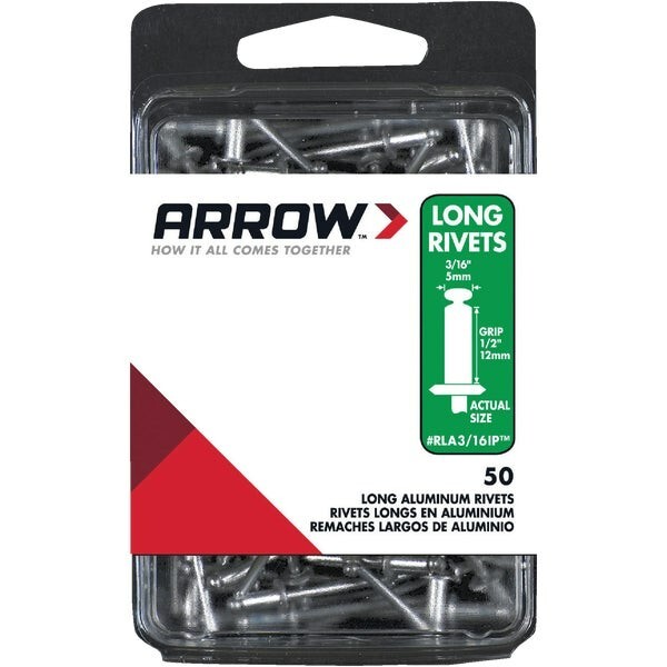 (20-50/pk)-Arrow 3/16"x1/2" Aluminum Rivet Metal Aluminum Plastics etc.RLA3/16IP