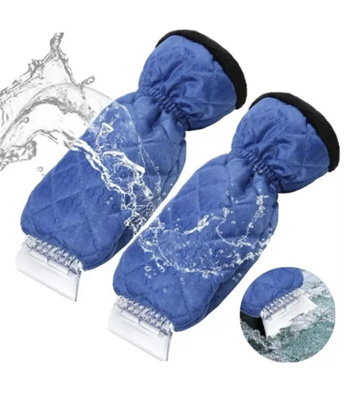 Ice Scraper Mitt w Waterproof Snow Shovel Glove Car Snow Removal Winter Blue 2