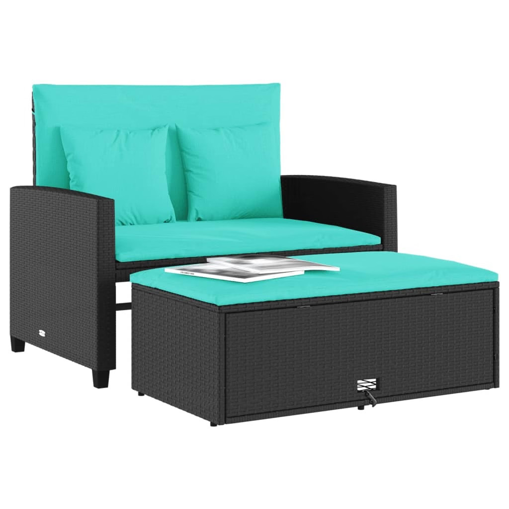 Patio Sofa with Cushions 2-Seater Black Poly Rattan