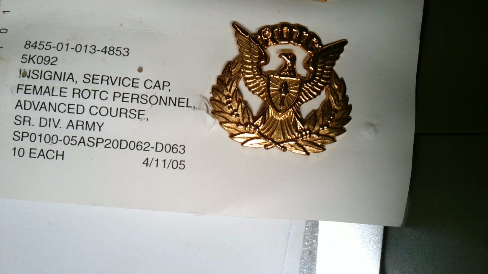 MILITARY CREST INSIGNIA FOR HAT CAP SENIOR ROTC LARGE 2 INCHES ADVANCED COURSE