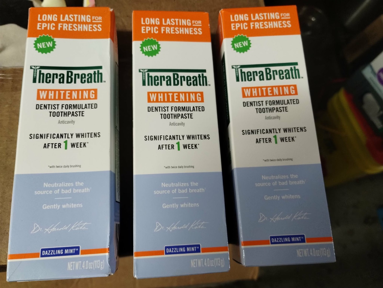 LOT 3 TheraBreath Teeth Whitening Fluoride Toothpaste Fights Bad Breath Mint 4oz