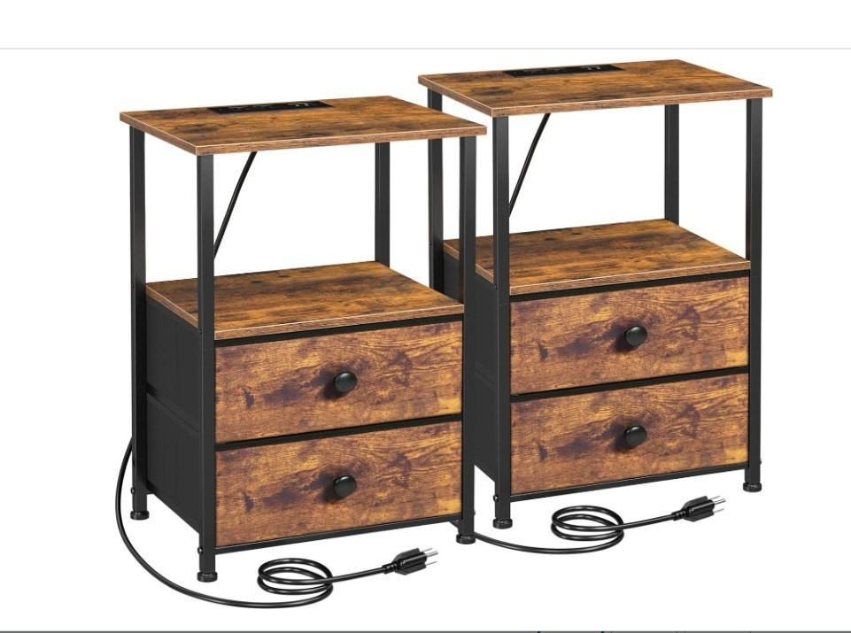 Night Stand Set 2, Nightstand with Charging Station, End Tables with Storage ,,