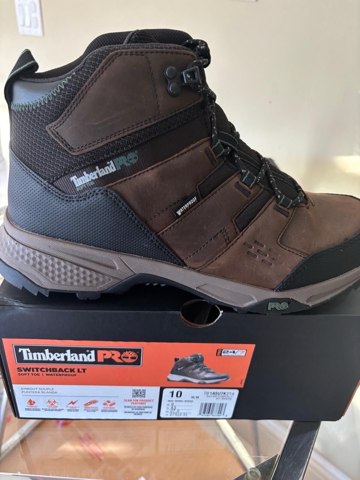 Men's Timberland PRO Switchback LT Waterproof Boots BROWN GREEN SOFT TOE WORK