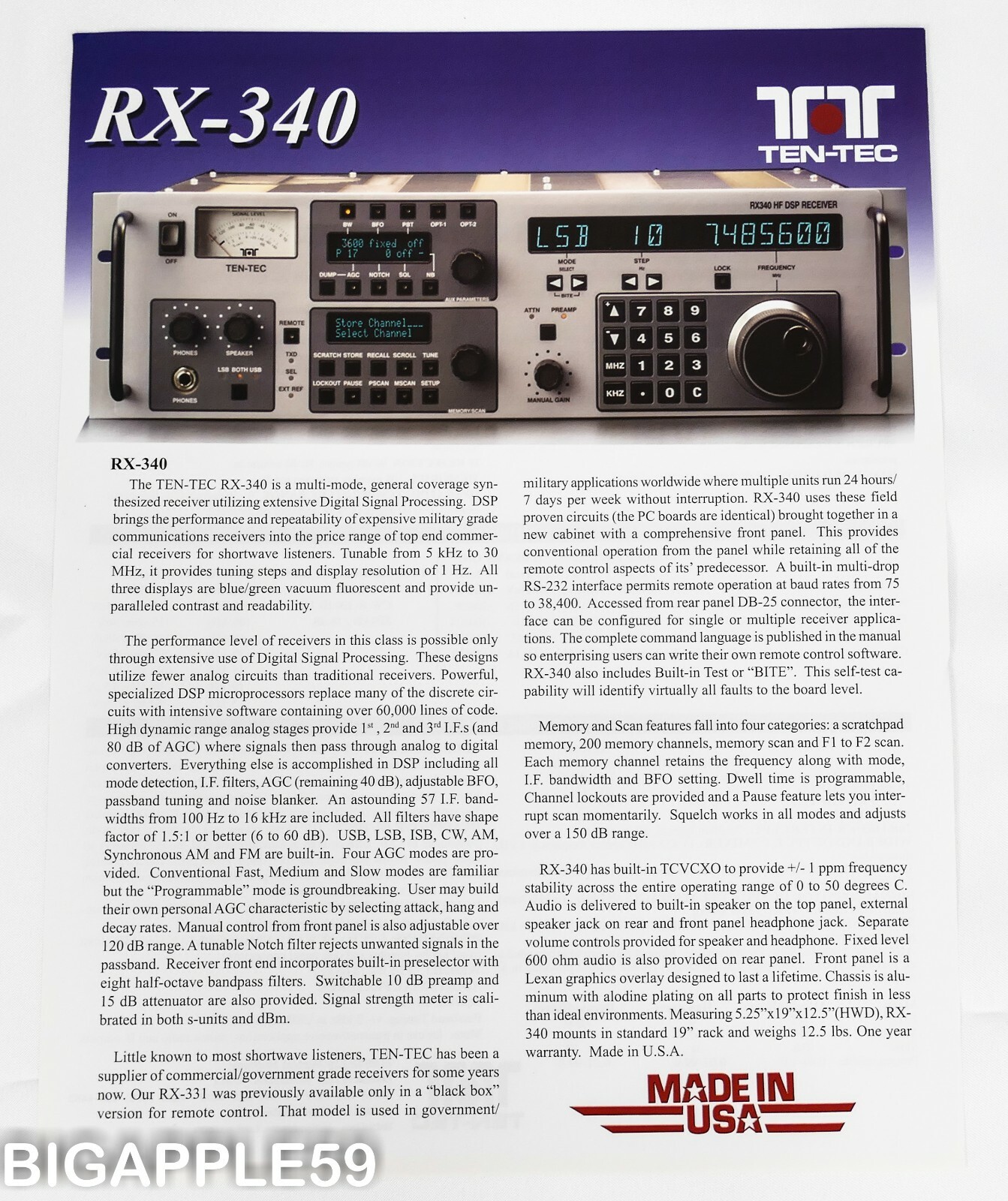 Ten-Tec RX-340 Super Receiver Advertising Brochure
