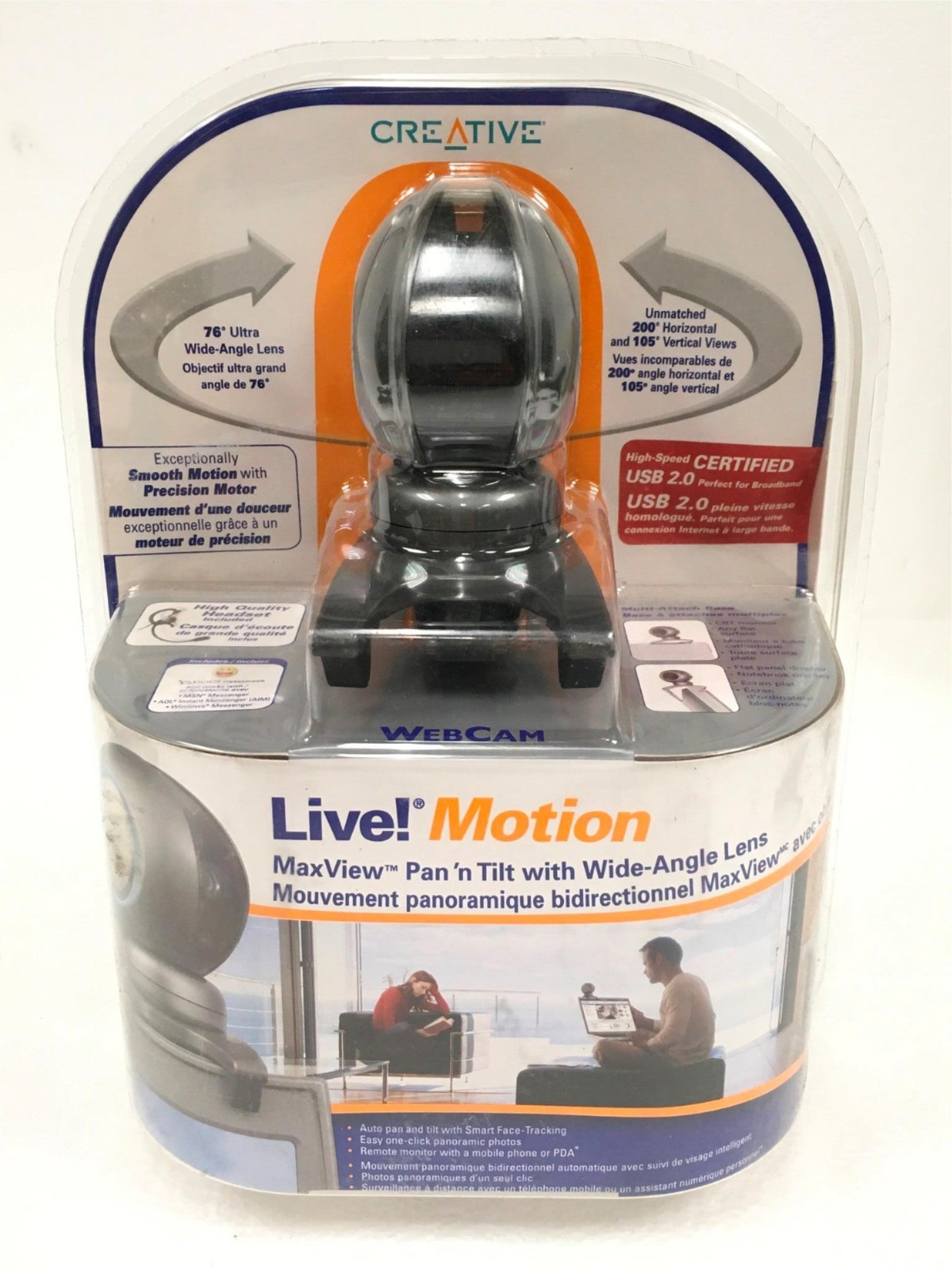 NEW Creative VF0150EFTT Live Motion Center Webcam 200° Auto Pan Tilt FREE SHIP