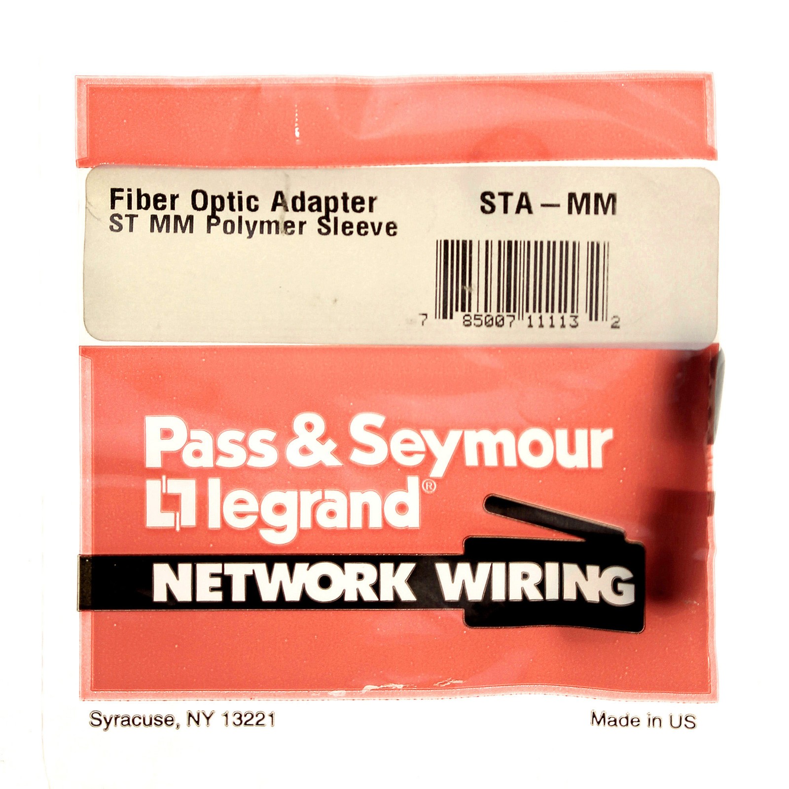 PASS & SEYMOUR STA-MM FIBER OPTIC ADAPTER, MULTIMODE MM ST TYPE (10 PACK)