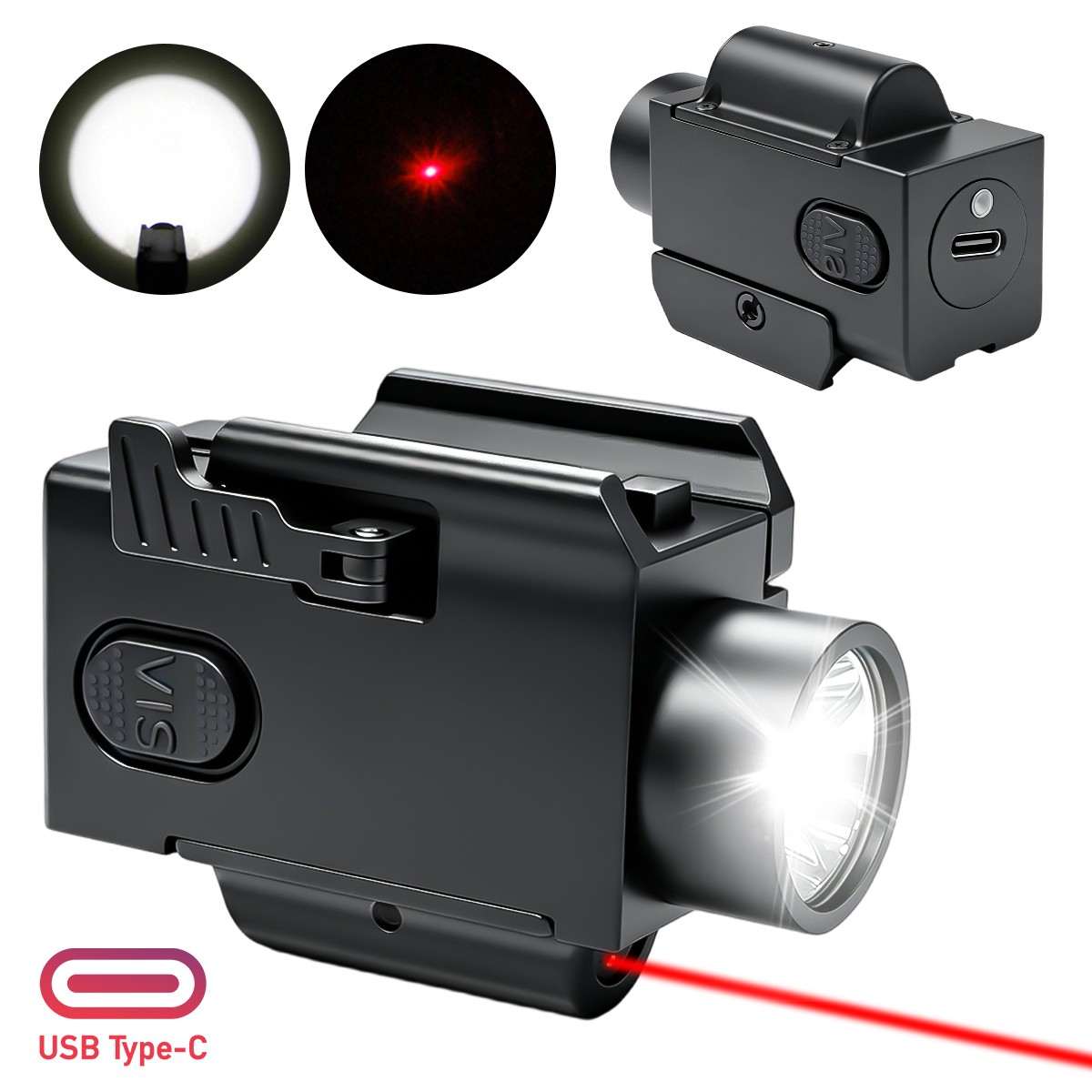 2000LM LED Flashlight Light & Red Laser Dot Sight Combo Rechargeable for G17 G19