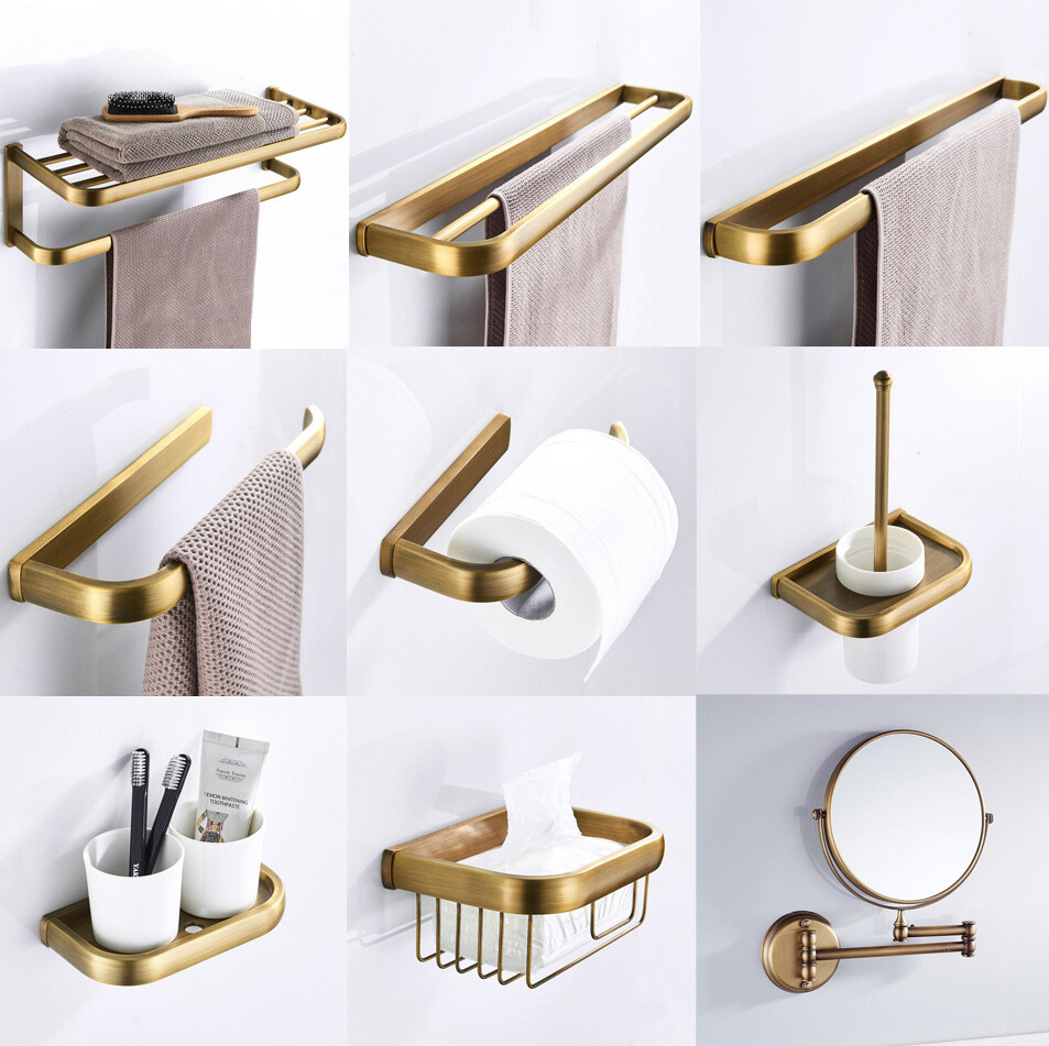 Bathroom Hardware Set Antique Brass Bath Accessorys Wall Mount Towel Rack Holder