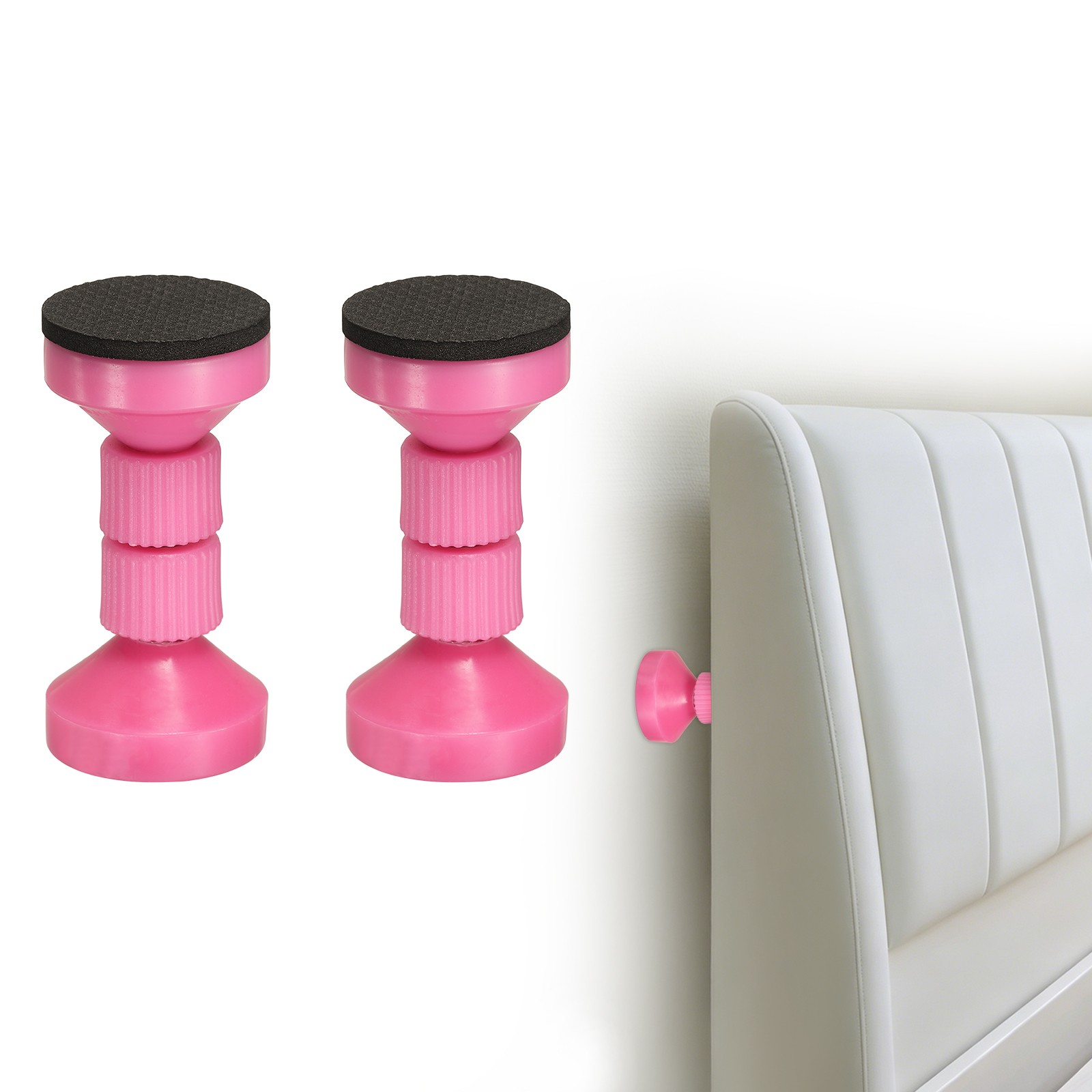 2 Pcs Headboard Stoppers, 3.54 Inch Adjustable Threaded Bed Frame Tool, Pink