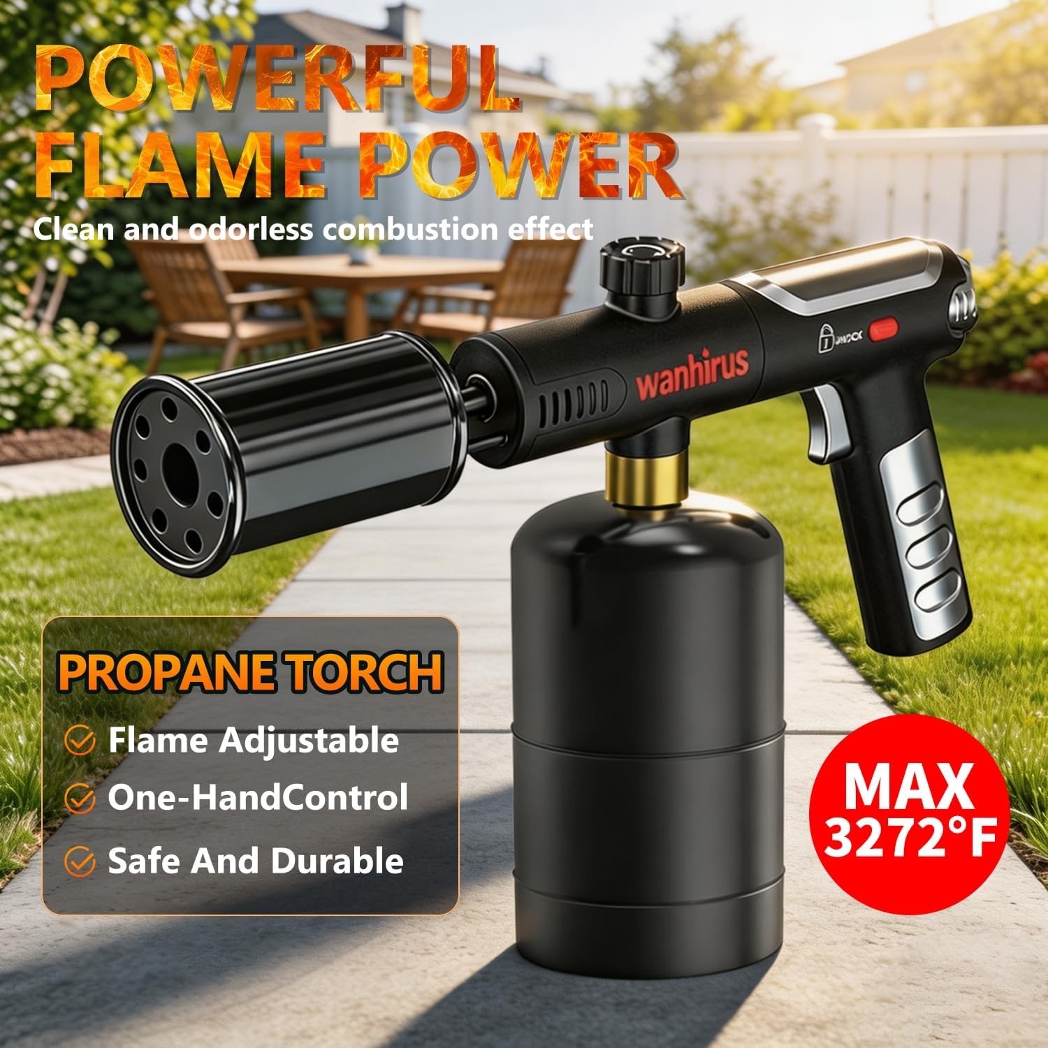 Powerful Propane Torch Gun, Adjustable Flame Thrower Gun, Kitchen Torch with ...