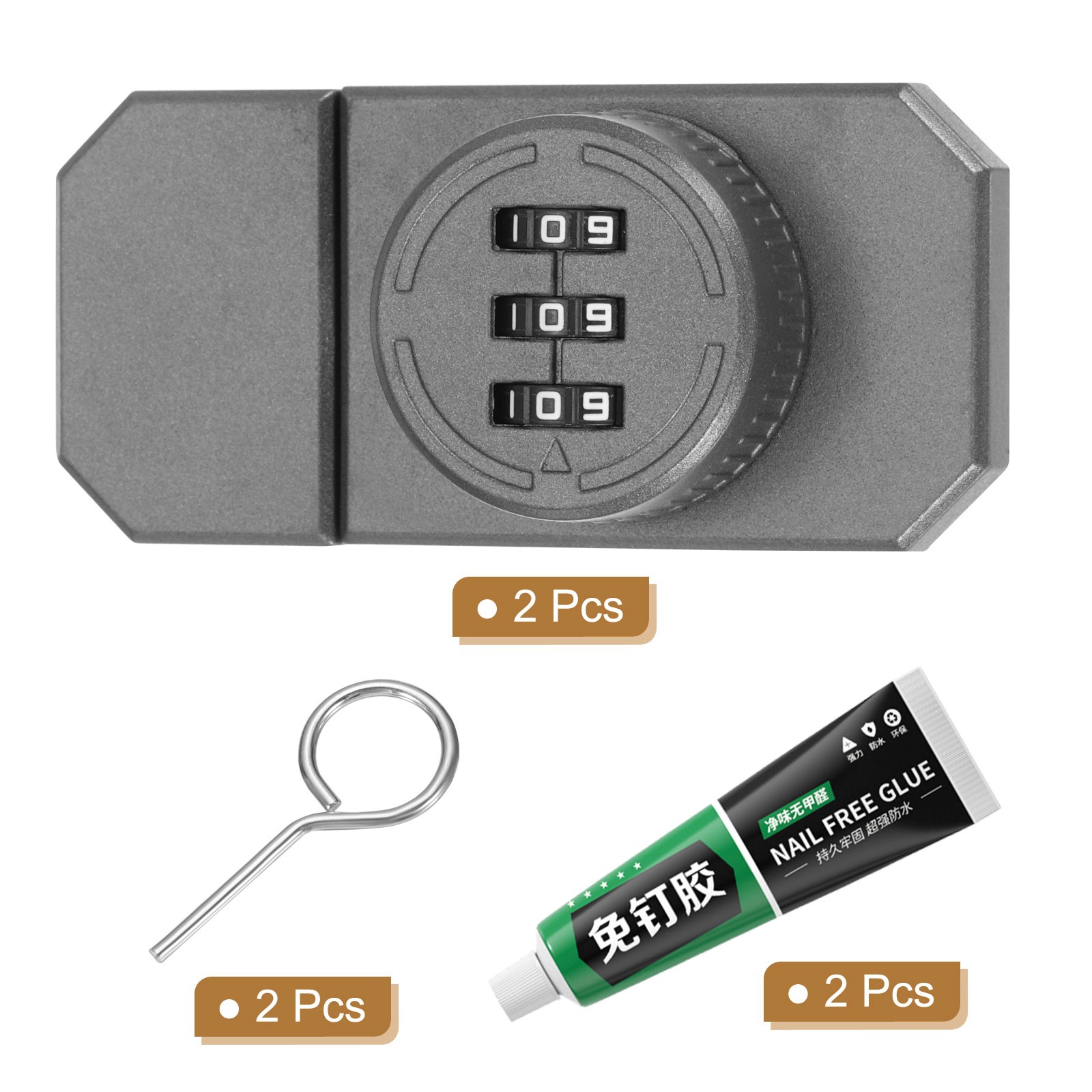 2 Pcs Adhesive Combination Cabinet Latch Keyless Password Lock with Glue Grey