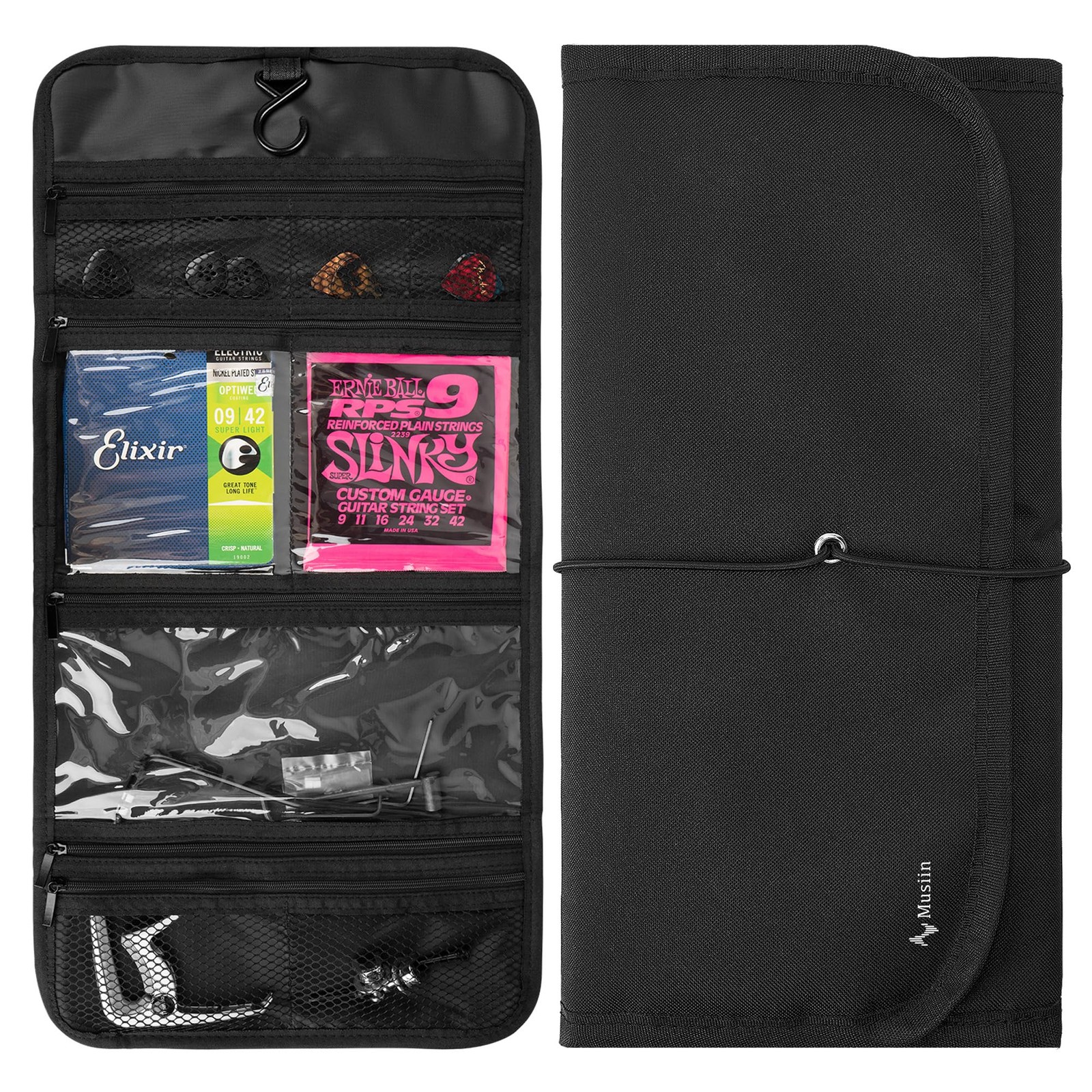 Musiin Guitar Accessory Organizer Bag, Foldable Easy Access Black, Black