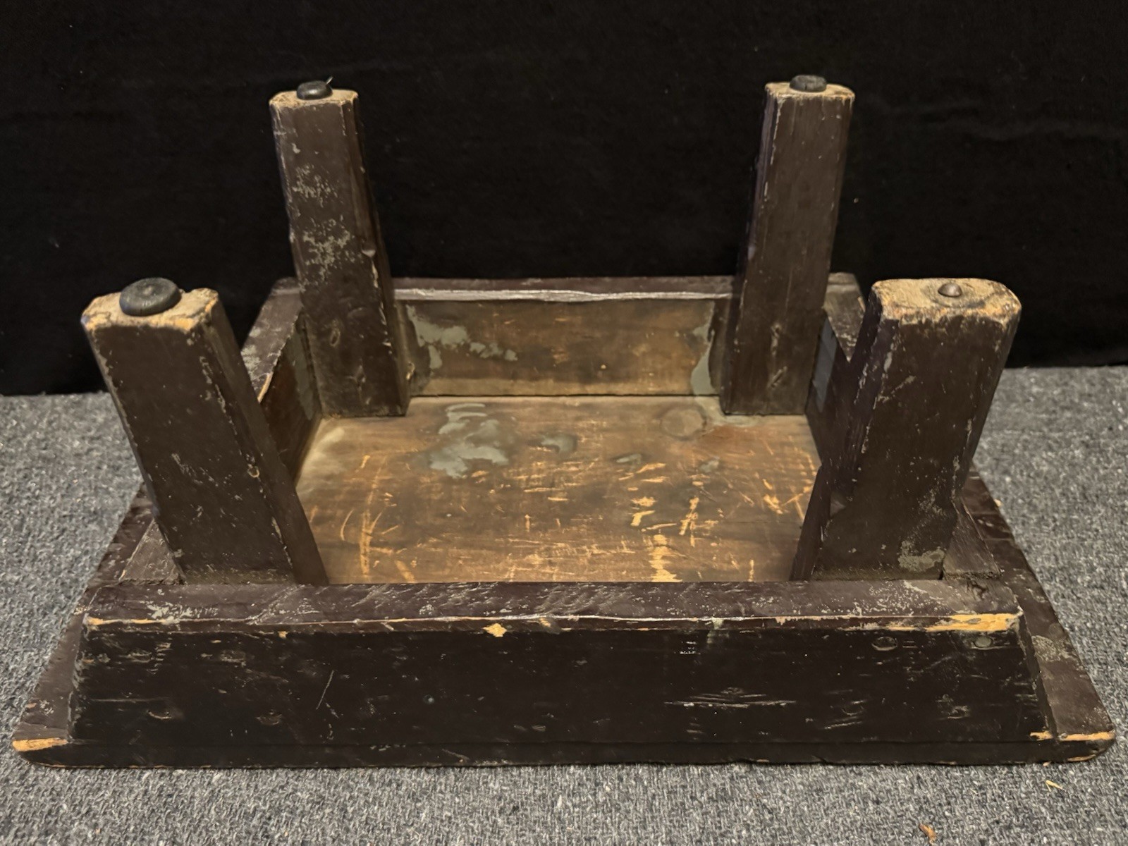 Vintage Primitive Wooden Step Stool Foot Stool Black