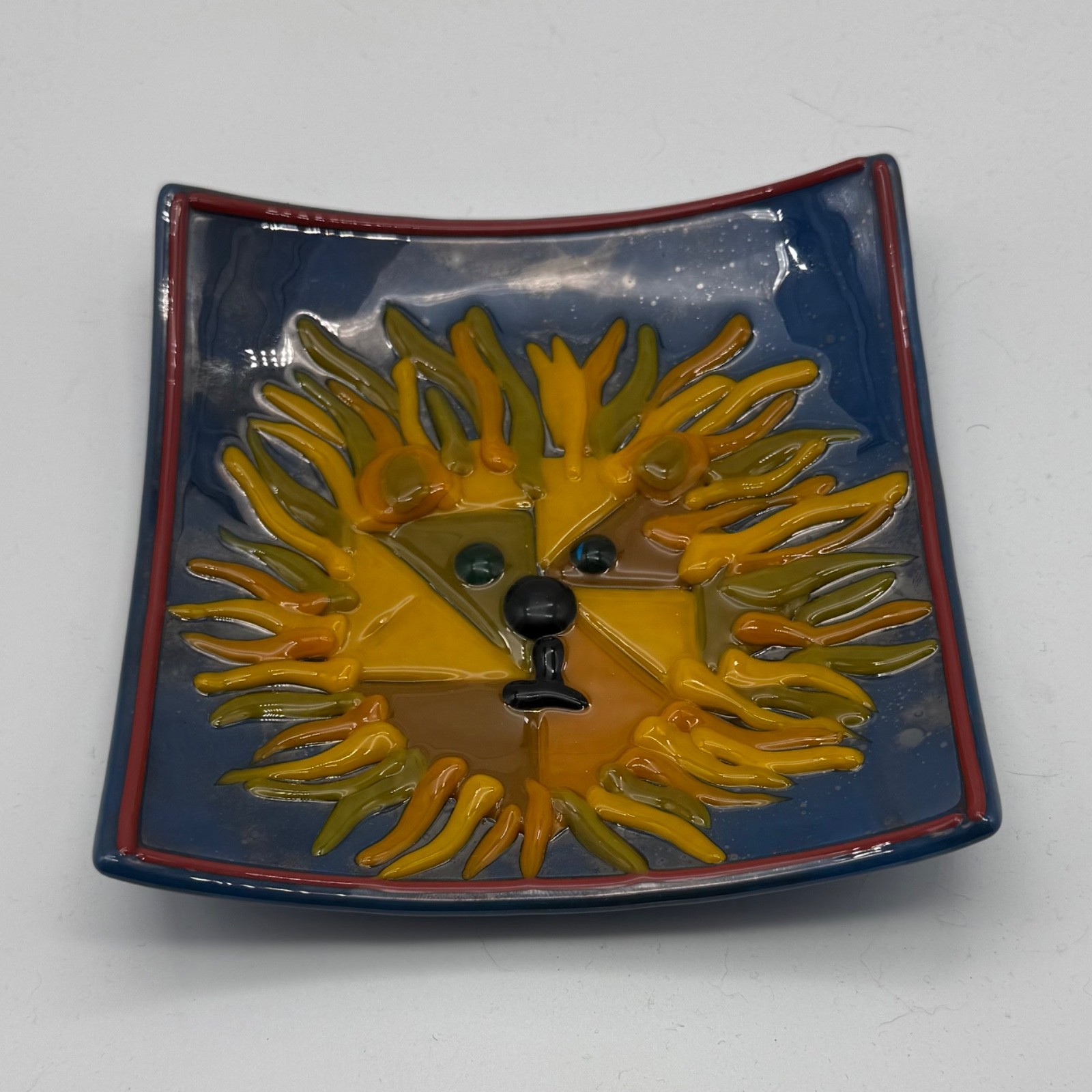 Fused glass plate with painted lion - 6x6 inches - HANDMADE