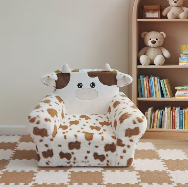 Kids/Teens Sofa -Brown Cow Ultra-Soft Teddy Bear Fleece Machine-Washable Cover