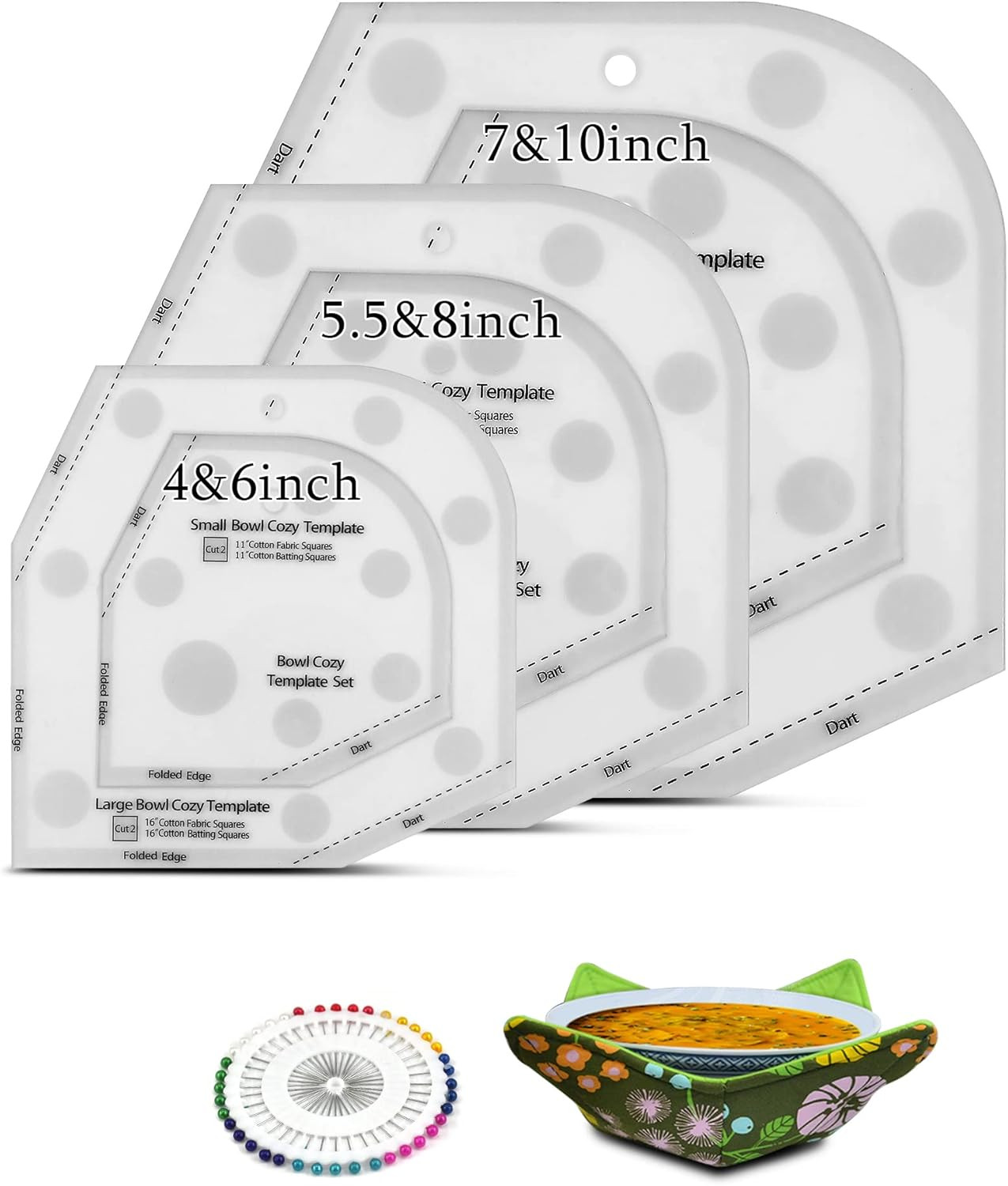 Bowl Cozy Template 3 Sizes, Bowl Cozy Pattern Template Cutting Ruler Set,Sewing