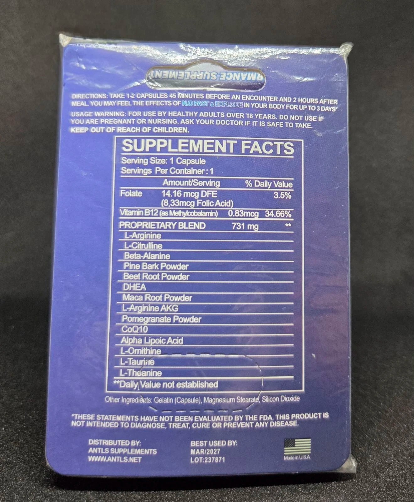Male Enhancing Support Supplement, FAST & EXPLODE, ANTLS SUPPLEMENTS, N.O.