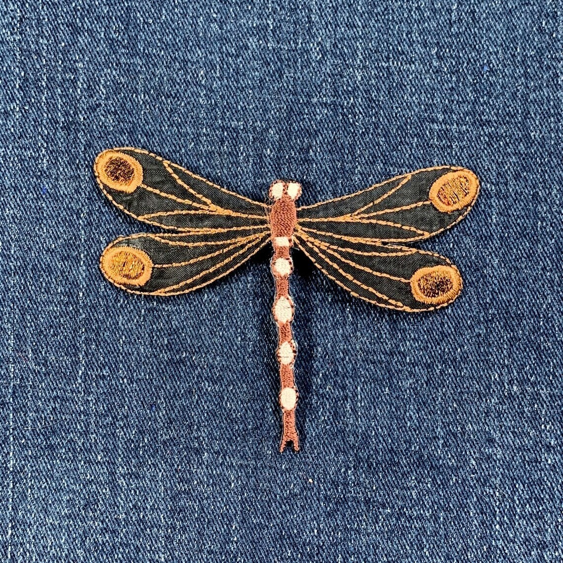 Dragonfly Applique Patch - Embroidered Garden Insect Badge 3.25" (Iron On)