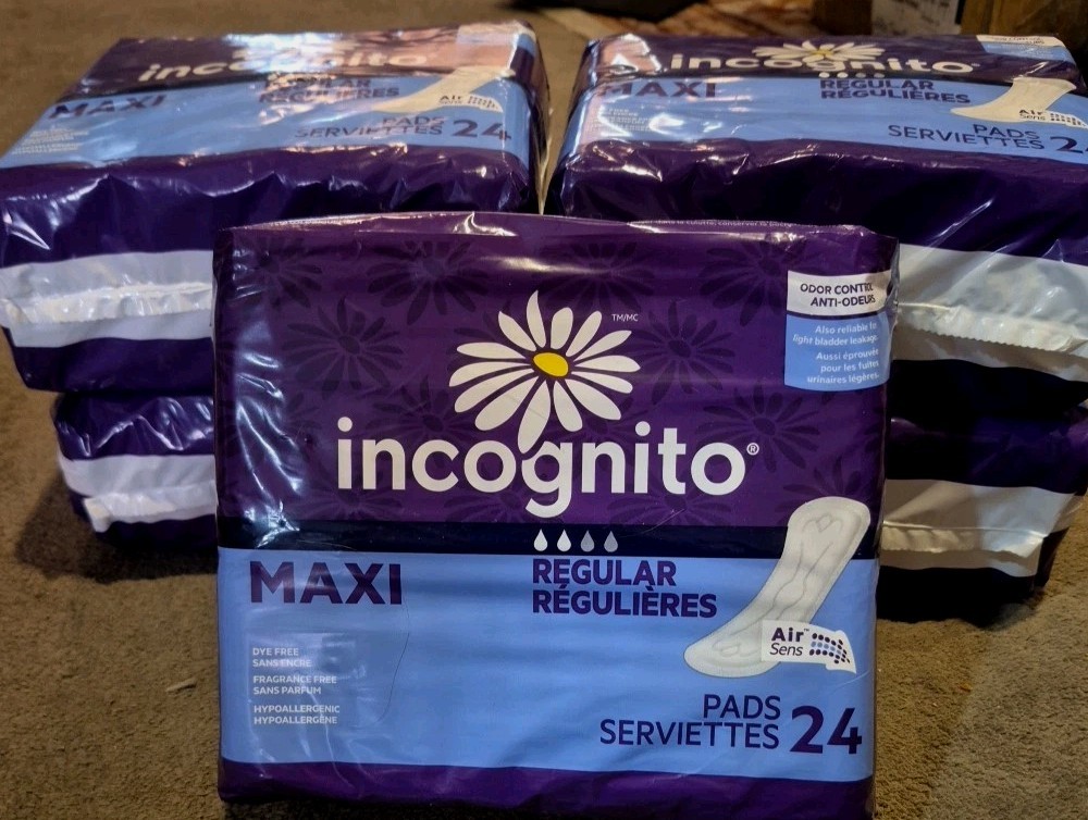 Maxi Pads Regular 5 Packages (24 In Each  Package) Incongnito ,hypoallergenic
