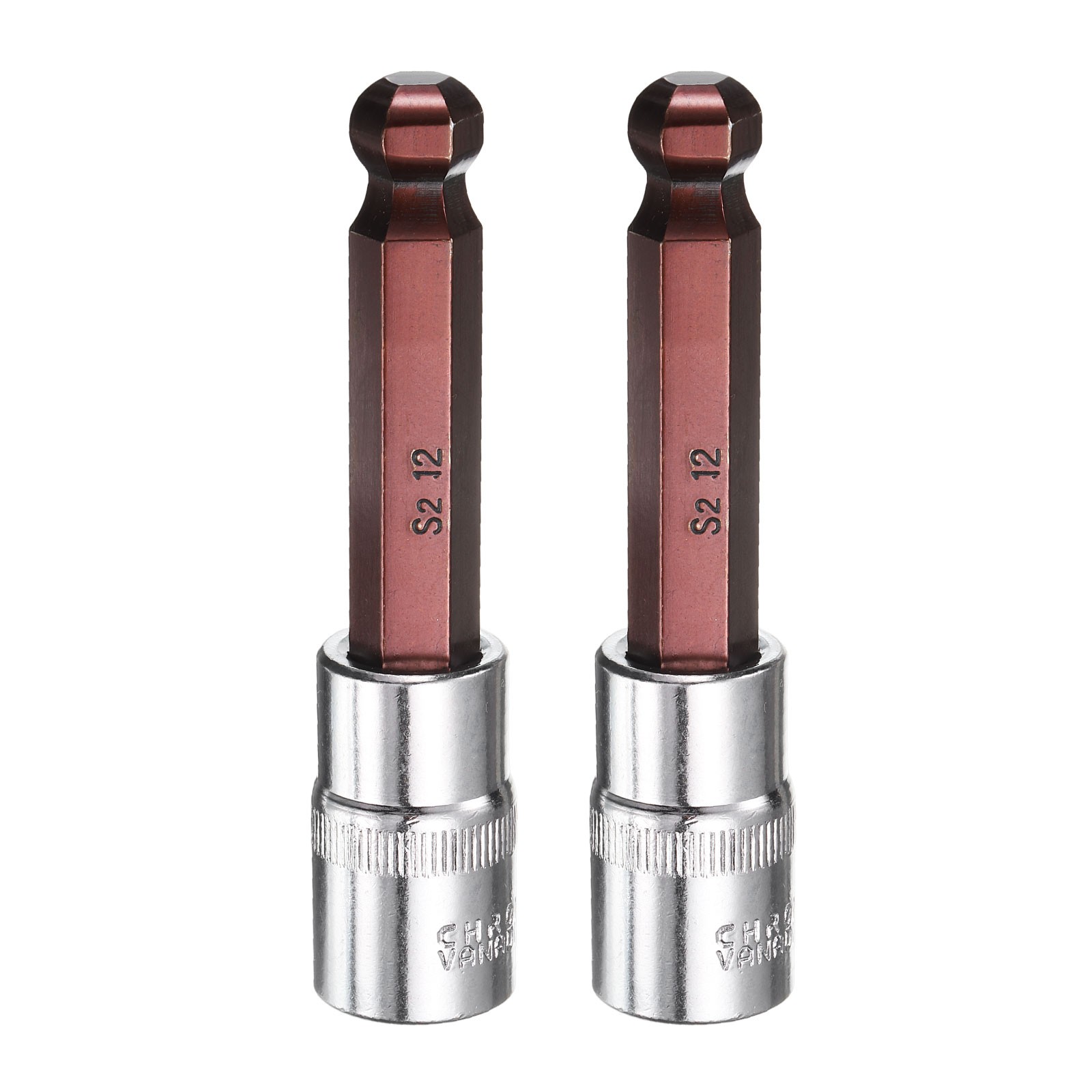 2pcs 12mm Ball End Hex Bit Socket 1/2" Square Drive Metric Extension Impact Bit