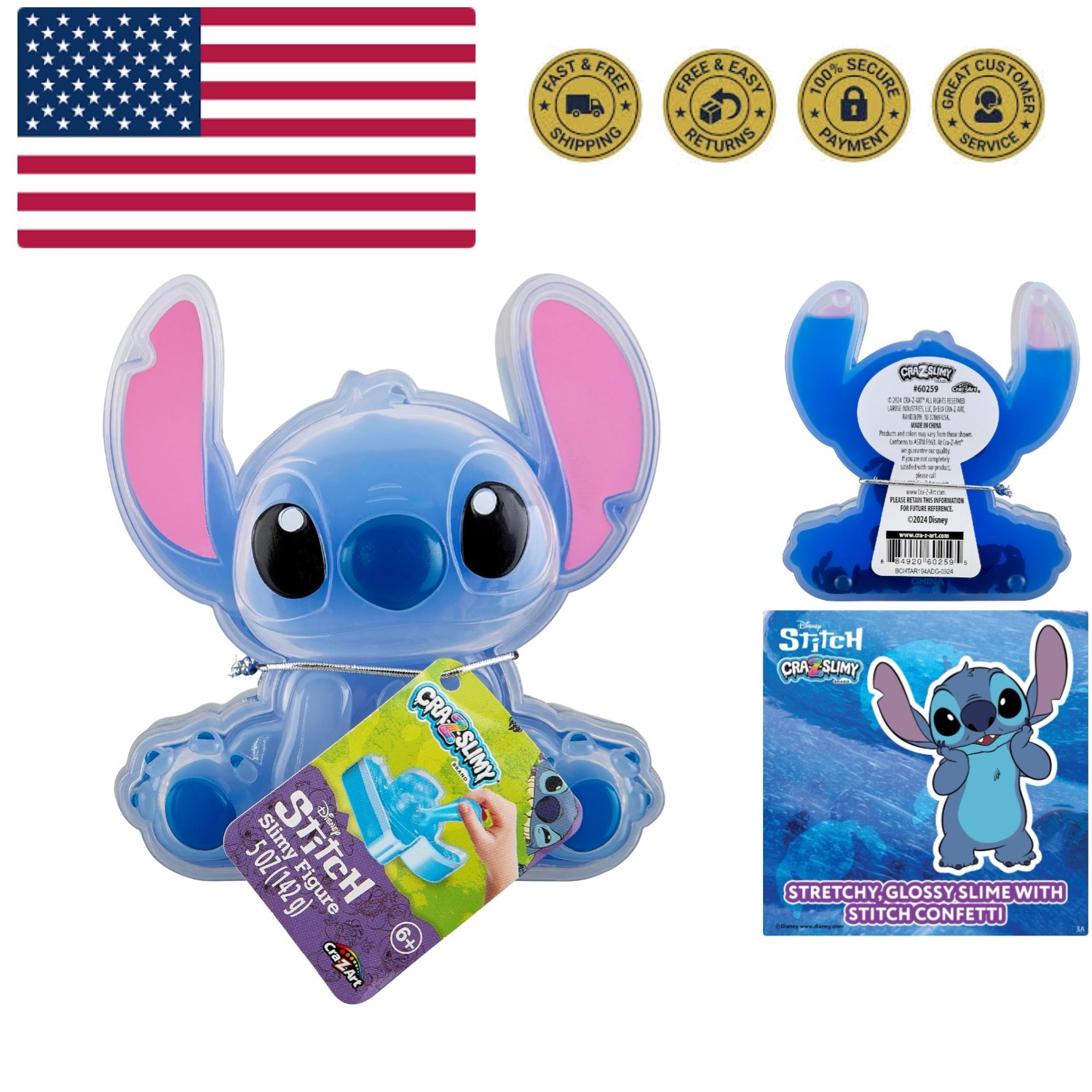 CRA-Z-Slimy Stitch Slime Toy- Glossy, Stretchy, Super Soft, Smooth Blue Stitc...
