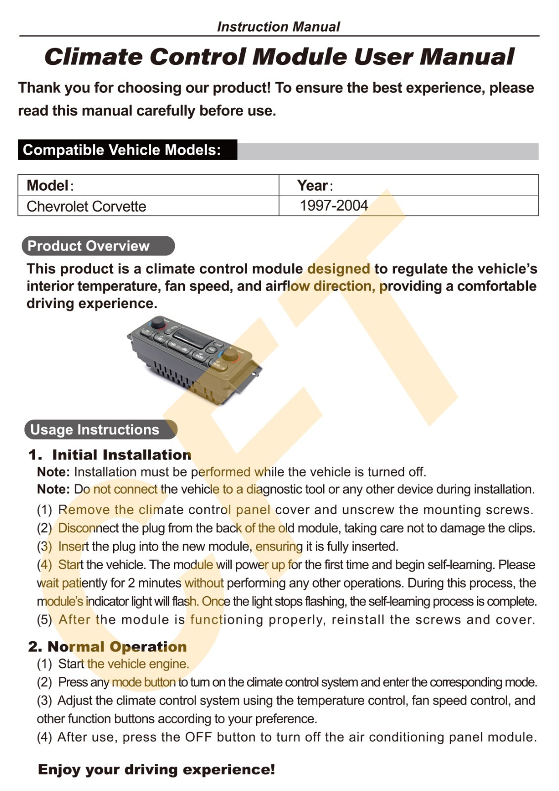 A/C Climate Control Module Panel 09352181 16256018 for Chevrolet Corvette 97-04