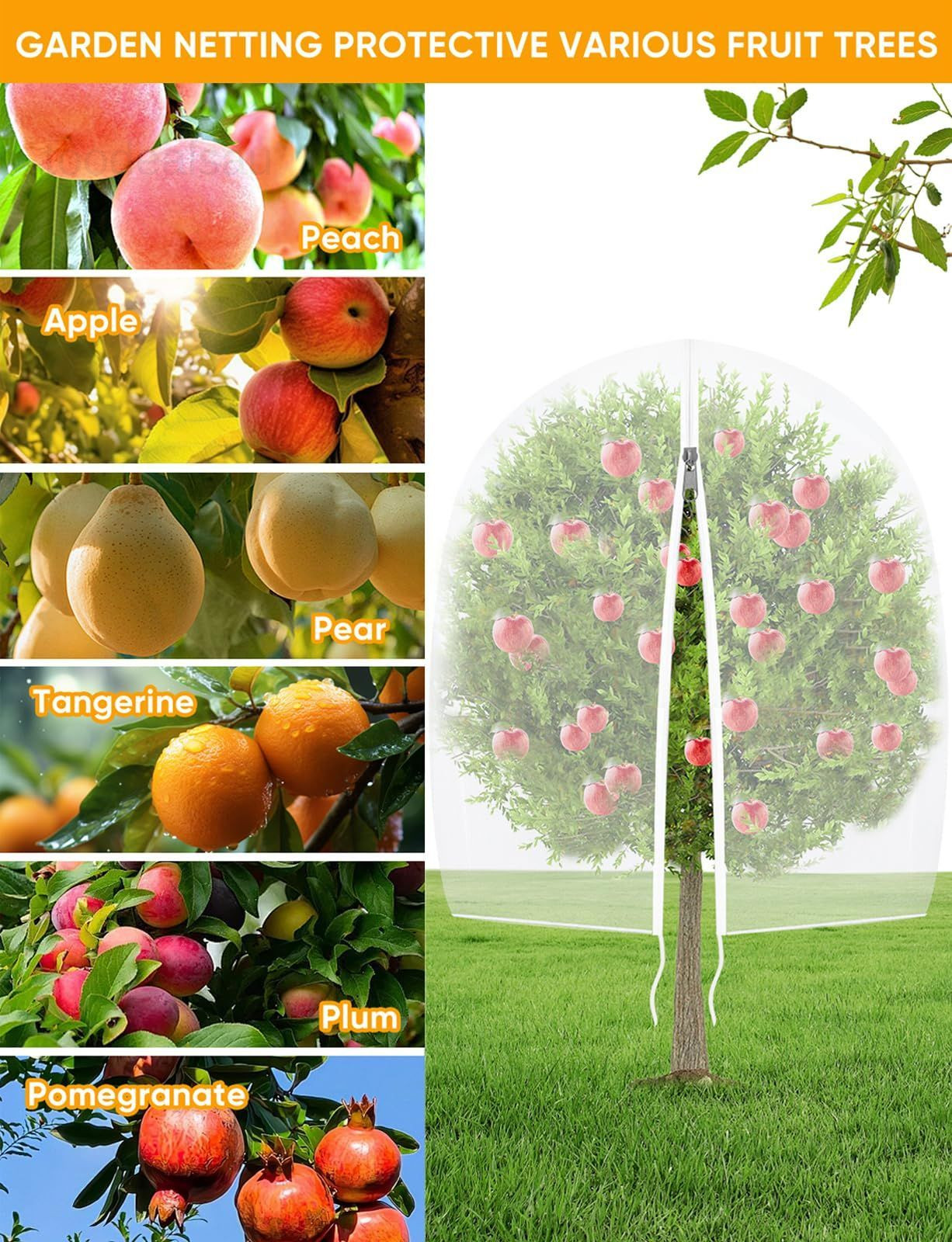 Fruit Tree Netting for Cicadas - with 2Pcs 6Ftx5.3Ft 6X5.3FT, White