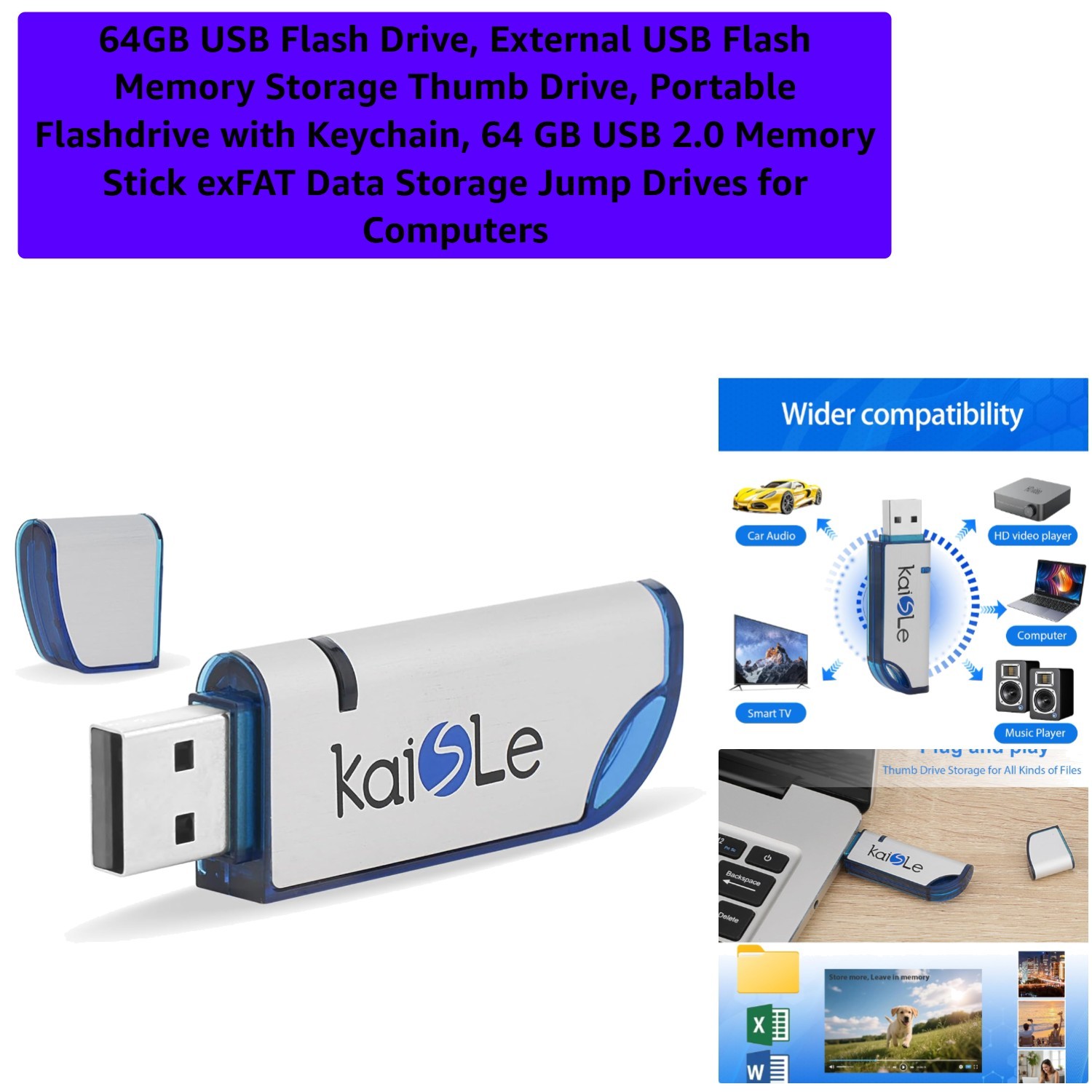 64GB USB Flash Drive, External USB Flash Memory Storage Thumb Drive, Portable...