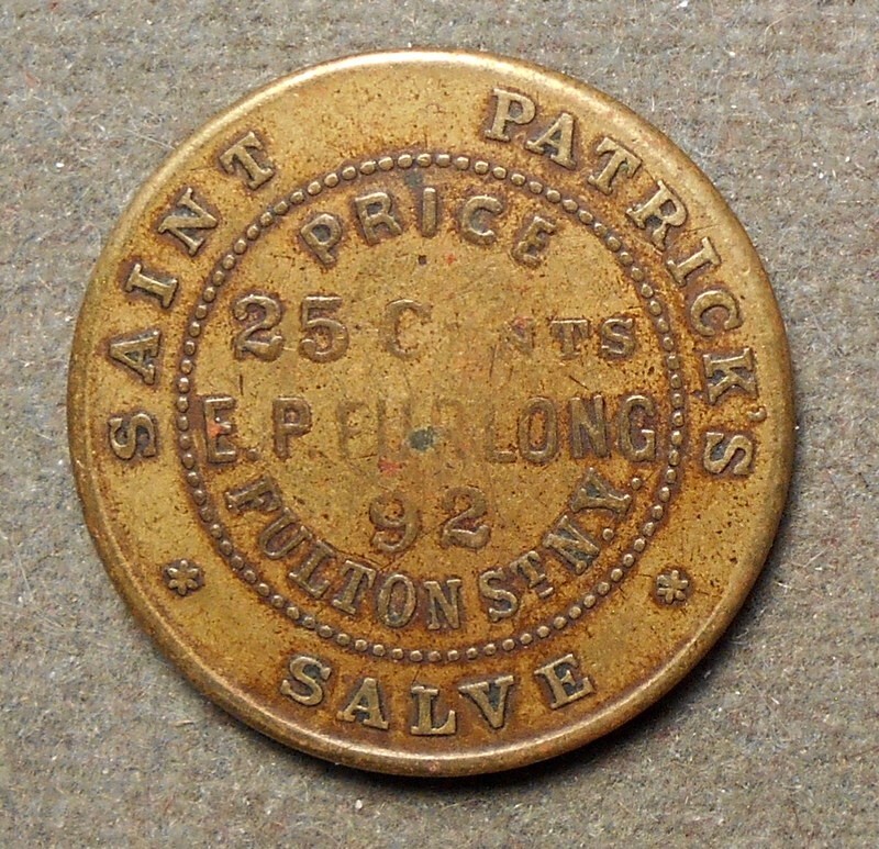 9412 New York NY, E.P. Furlong, St. Patrick’s Salve. Miller NY-276, brass, 24mm,