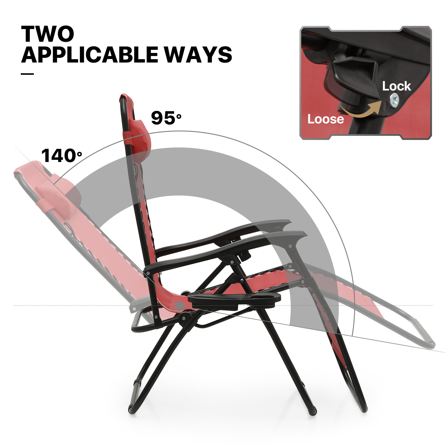 3 Pcs [ZERO GRAVITY CHAIR+PATIO TABLE SET] Foldable Recliner Beach Lounge Chaise