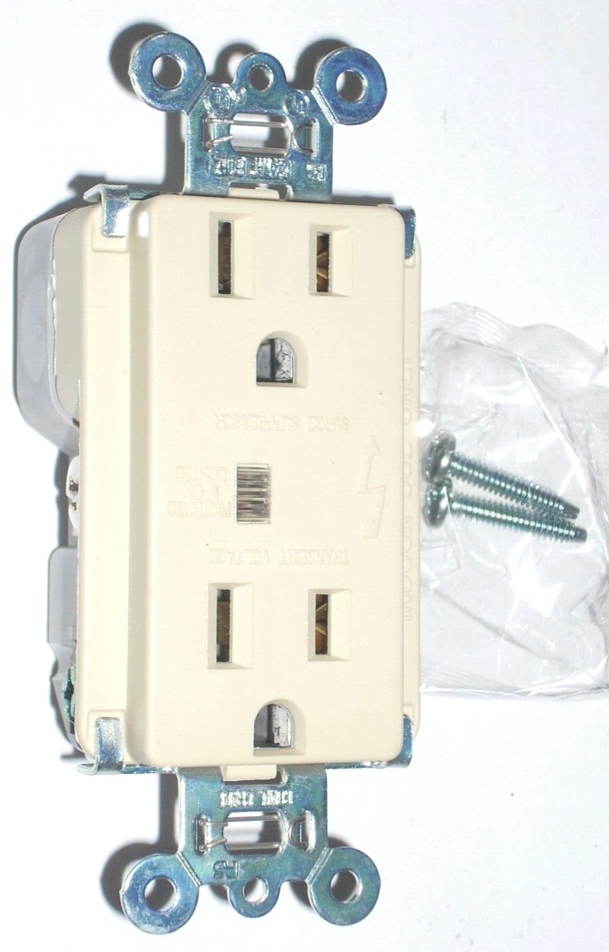Pass & Seymour Surge Surp Outlet Ivory 15A, 125VAC 2 Pole 3-Wire 5252-ISPC6- 2pk