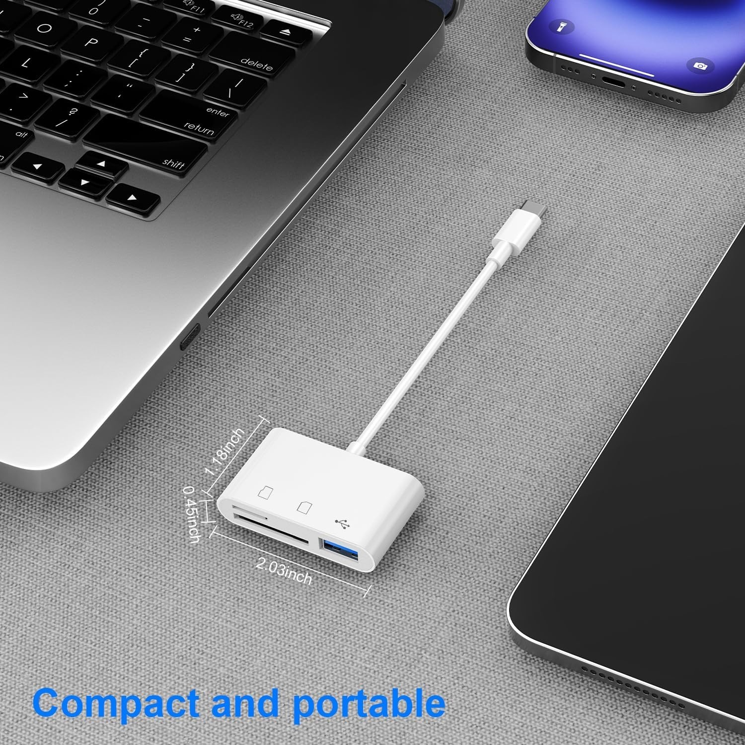 1PCS USB C to SD Card Reader, SD/TF/USB 3-in-1 Memory Card Reader, Compatible...