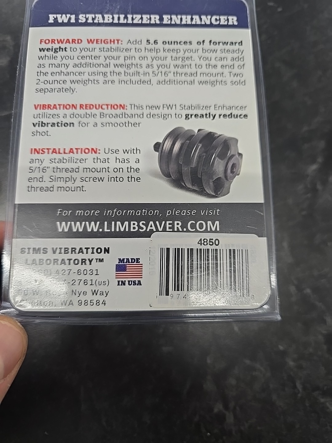 NEW! Limbsaver FW1 Stabilizer Enhancer Node, Black, 4850 FOR Compound Bow
