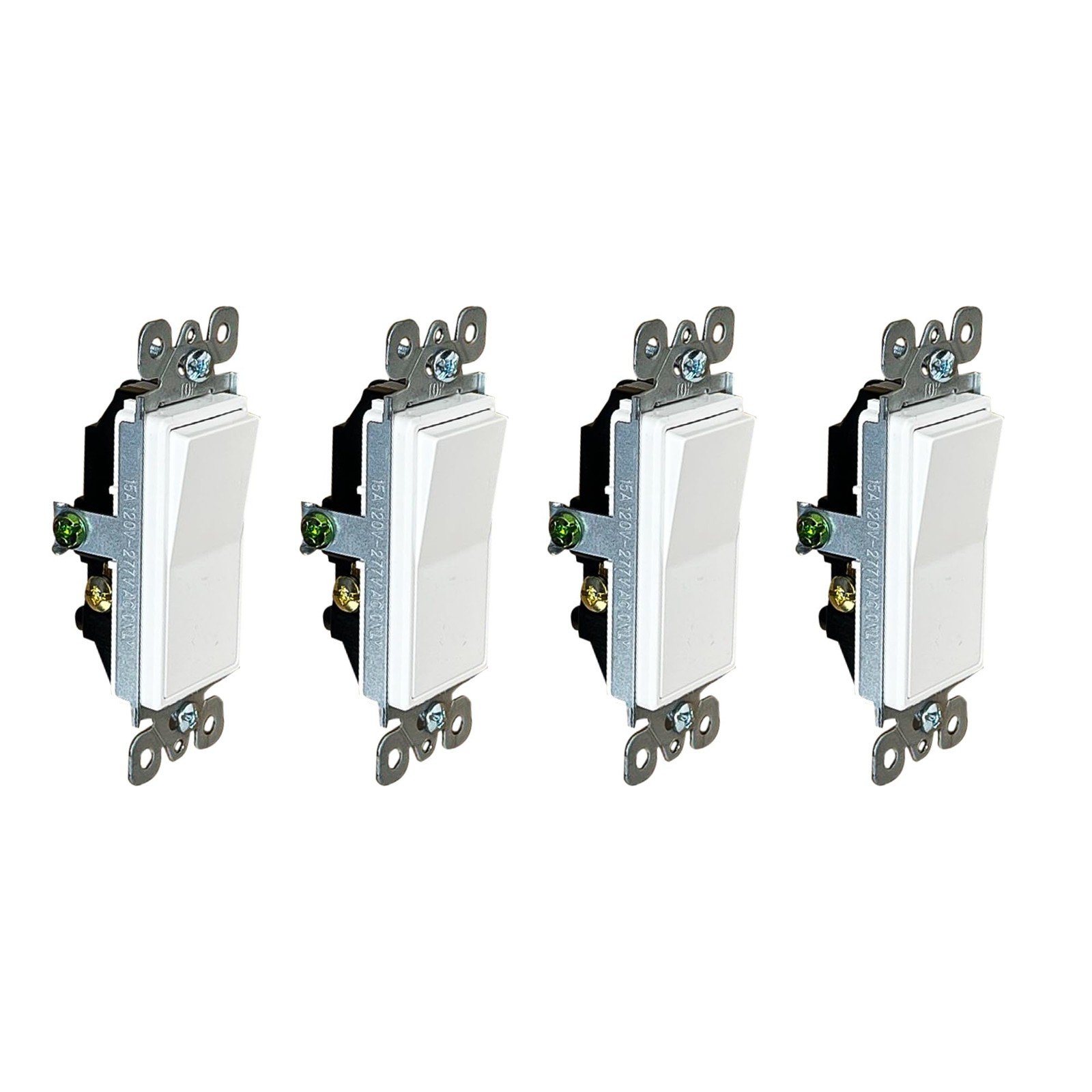 4 PCS 3Way Decorator Paddle Rocker Light Switch Grounding 15A 120V277V