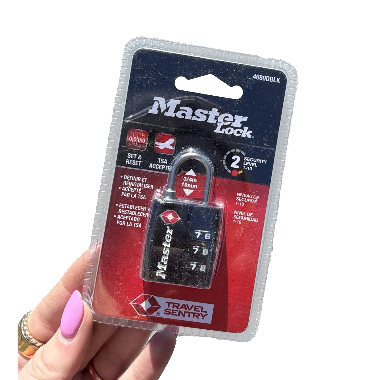 Master Lock 4680DBLK TSA Accepted Resettable Combination Padlock, Metal Shackle